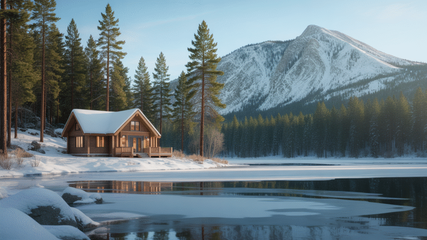 Big Bear Lake cabin in winter setting