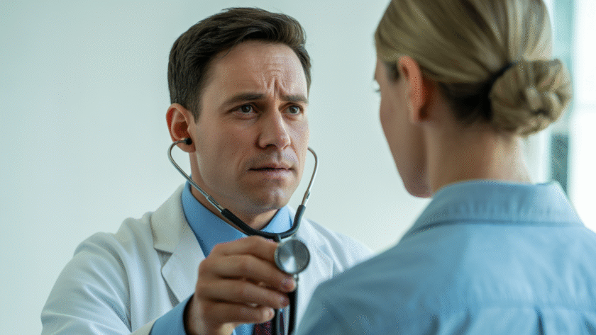 Doctor examining patient in urgent care