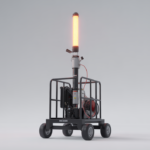 High-quality photo of a modern portable rental flare system on skid with flare tip against white background