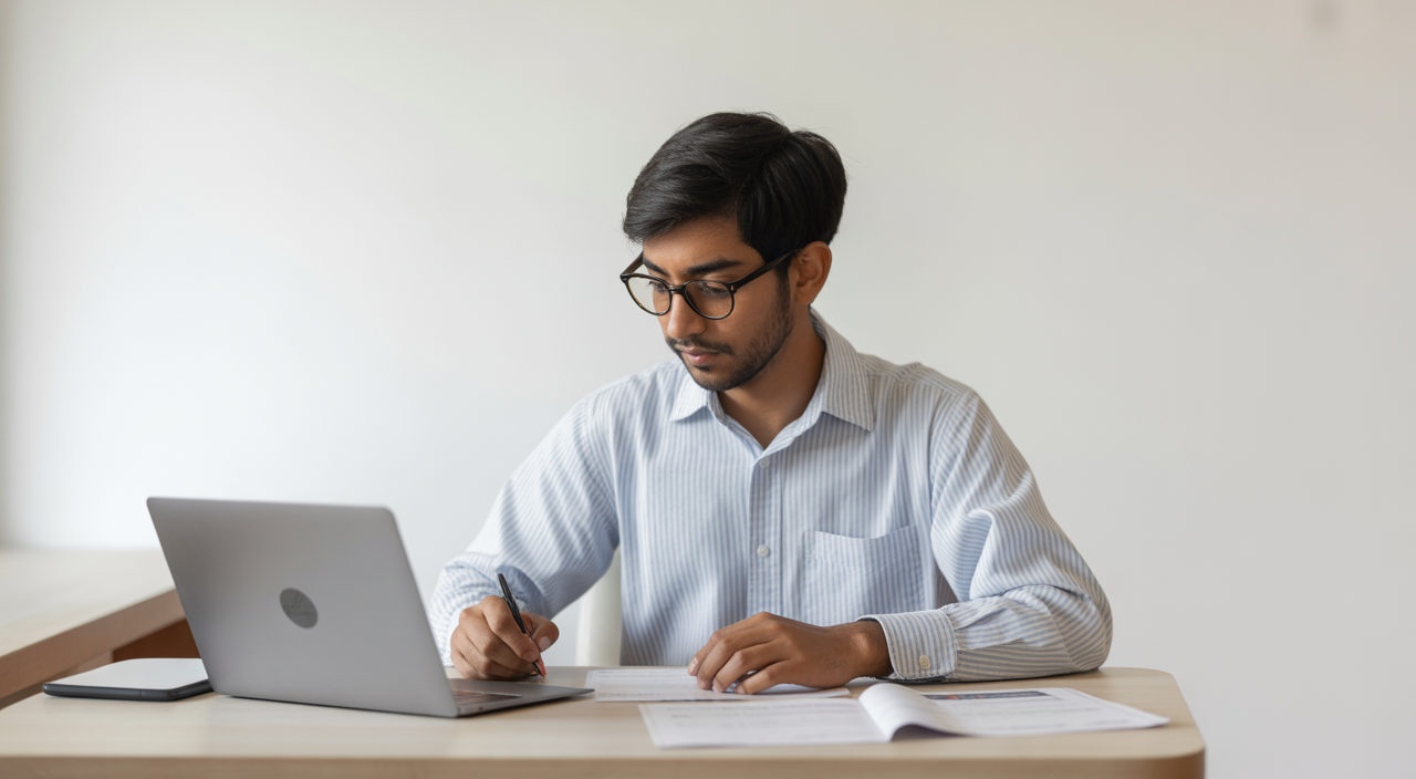 Indian parents discussing college financial aid options for their child
