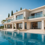 Luxurious modern sea-facing villa with elegant architecture as a representation of high end real estate auctions